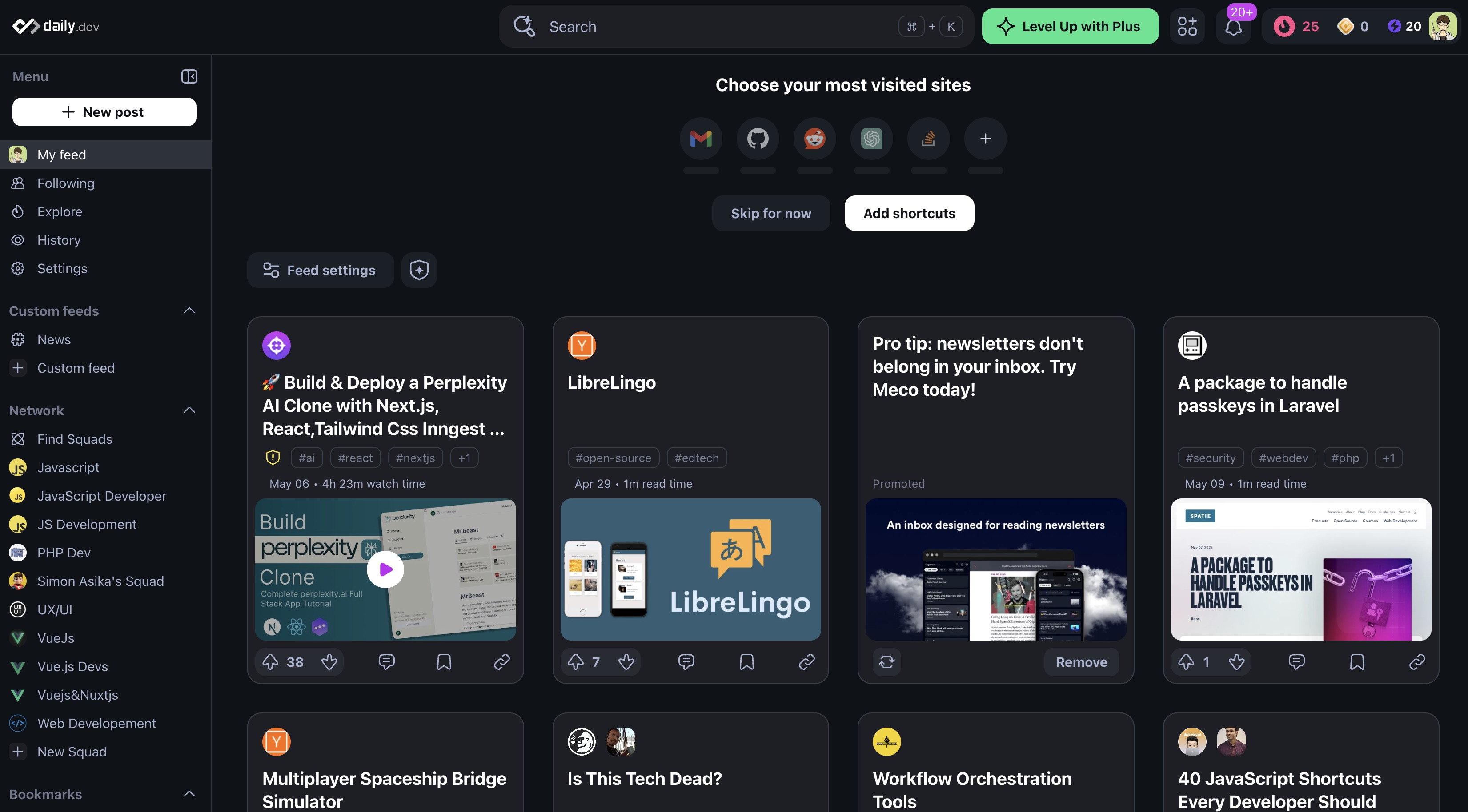 Daily.dev 的個人化推薦畫面,即便專業客群也可建立市場